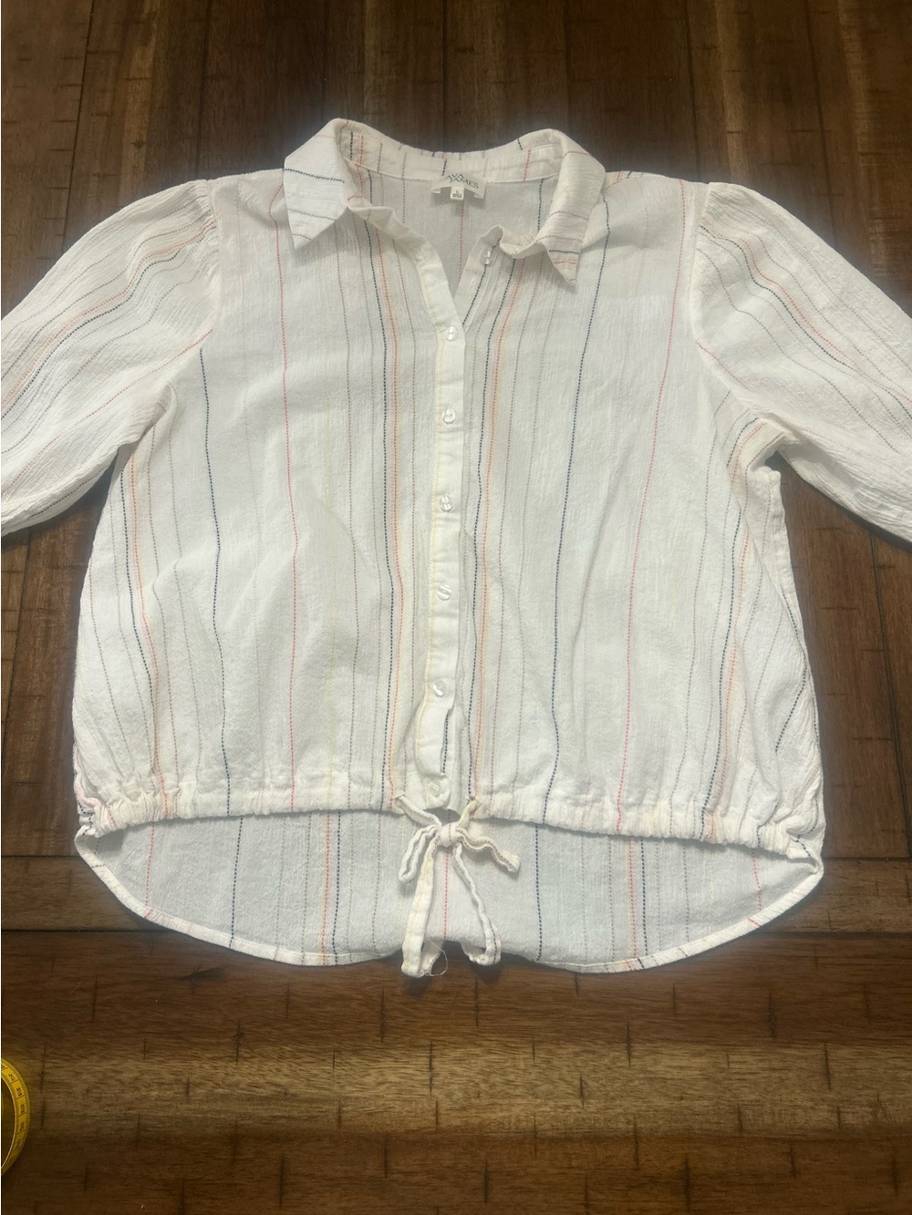 Ava James Striped Cropped Button Front Blouse Women’s Large Tie Waist